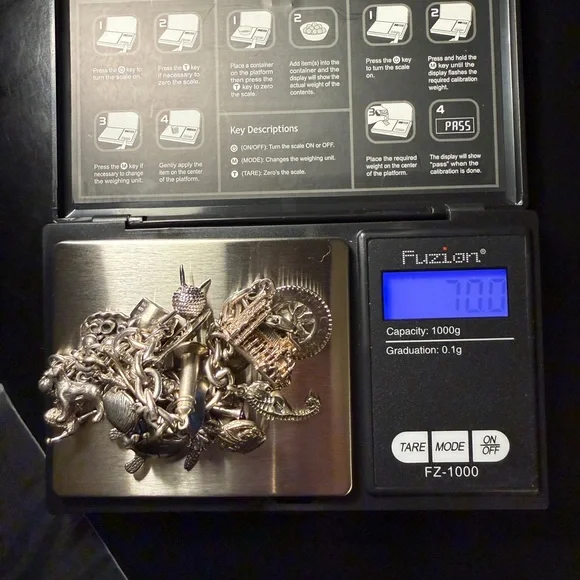 VTG Charm Bracelet Sterling 925 With 21 Charms 70 G Silver Animals Travel